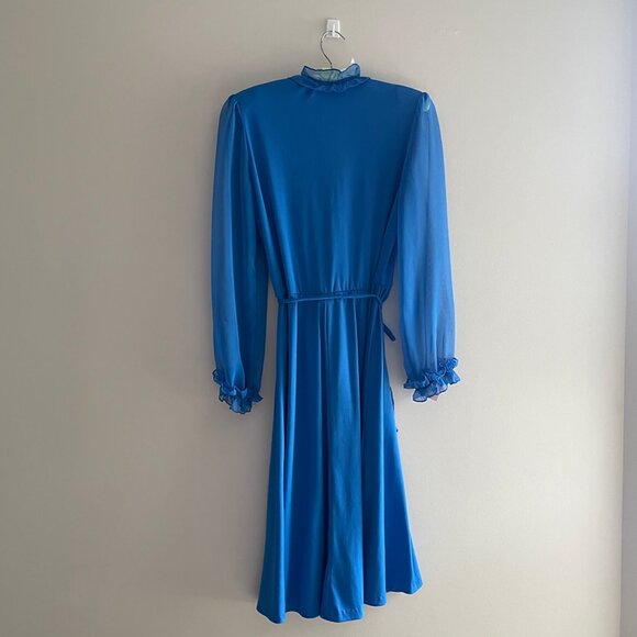 Romantic Blue Long Sleeve Ruffle Dress - 70s - Picture 5 of 5